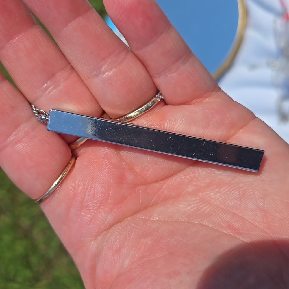 Vintage Charming Charlie Silver Rectangular Bar Pendant Necklace - Picture 3 of 4